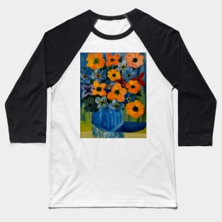 A beautiful bouquet of mixed flowers in a glass and gold vase Baseball T-Shirt